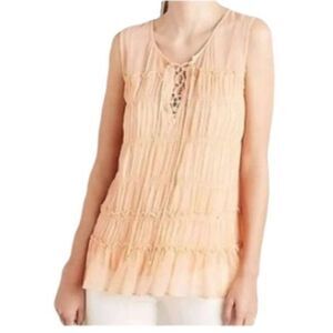 Anthropologie Florea Calla Lace Up 2 Pc Tiered Sleeveless Tunic Top Orange Sz